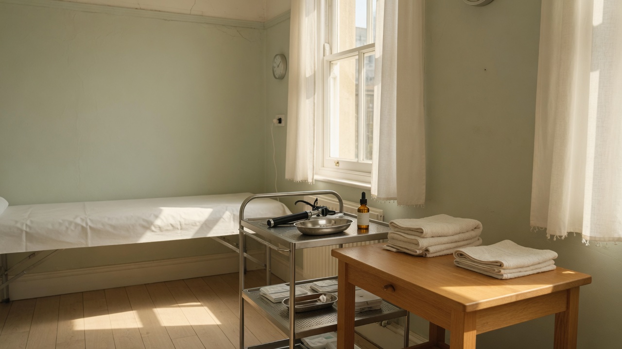 Calm treatment room with natural light, towels and ear care equipment
